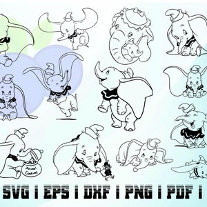 dumbo elephant svg silhouette outline vector bundle instant download