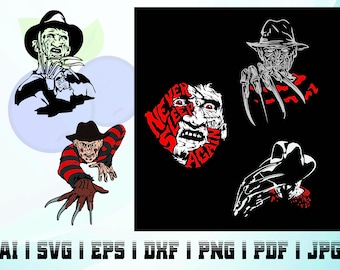 freddy krueger svg cricut silhouette png scary movie halloween BUNDLE instant download