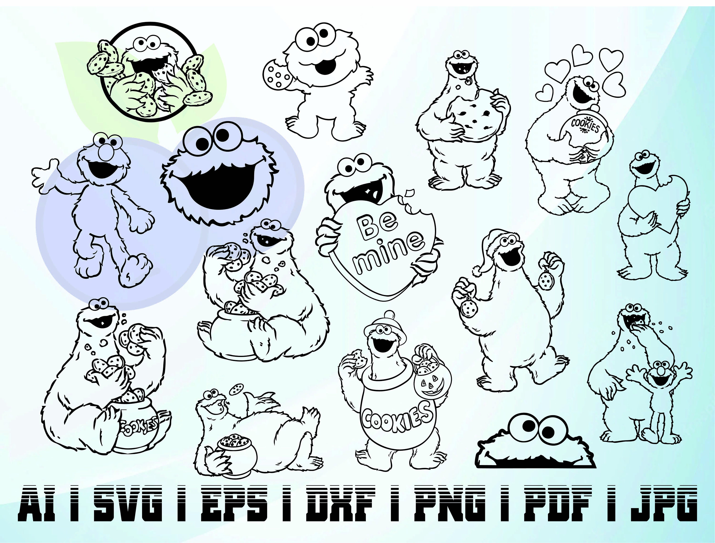 Cookie Monster Svg Outline Bundle Kit Instant Download 