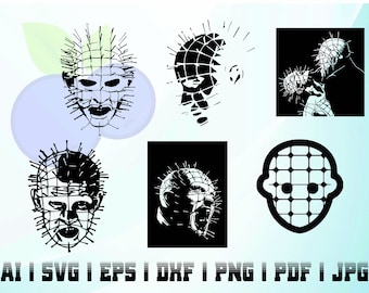 pinhead svg silhouette halloween bundle scary movie horror mask instant download
