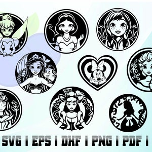 princesses face in frames svg silhouette vector bundle instant download
