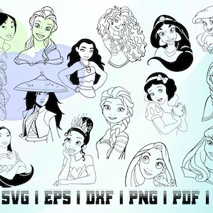 alle 13 Prinzessinnen! + 2 weitere Silhouette svg vektor Umriss sofort download