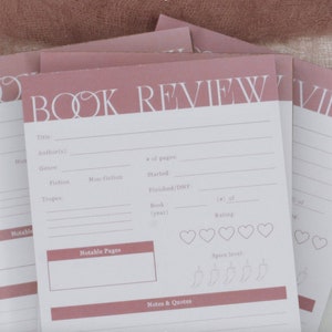 Bloc-notes de critique de livre • Bloc-notes de critique détachable 4 x 6 • Papeterie livresque • Cadeaux pour les lecteurs • Suivi de livres romantiques