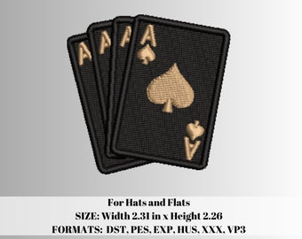 Poker Cards embroidery design, made for hats and flats.