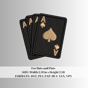 Poker Cards Stickdatei, handgefertigt für Hüte und flache Schuhe.