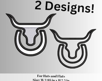 Bull Head and horse shoe embroidery design, made for hats and flats. cowboy, western