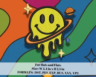 Smiling Galaxy embroidery design, made for hats and flats.