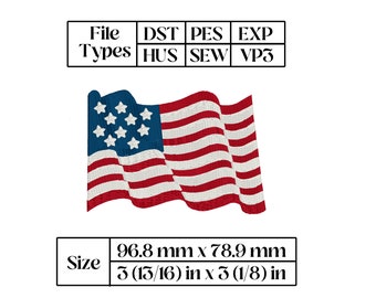 Waving American Flag Embroidery Design, 4th of July (Digital Download)