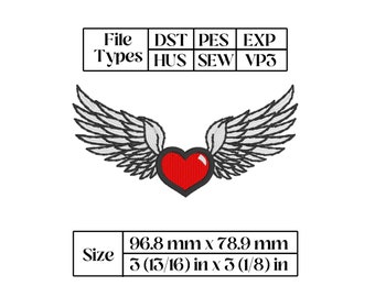 Heart with wings embroidery design 6 different embroidery files