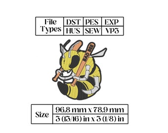 Bad Bee Embroidery Design File, Bats, 3.5x3.875in (Digital Download)