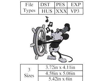 Klassieke mickey mouse, stoomboot willie borduurontwerpbestanden
