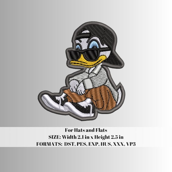 Pato Duck Tumbado embroidery design, made for hats and flats.