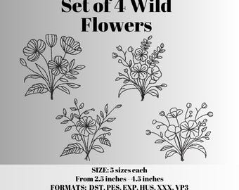 Wildflower Embroidery Design, Floral Bouquet, Line Art (Digital Download)