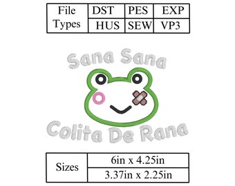 Sana sana colita de rana embroidery design