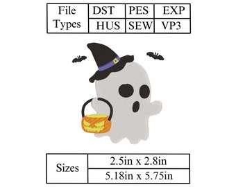 Halloween Ghost Embroidery Design, Witch Hat, 2 Sizes (Digital Download)