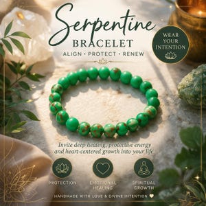 Serpentine Crystal Bracelet – Energetically Charged Healing Bracelet for Emotional Clearing, Kundalini Awakening & Heart-Centered Protection