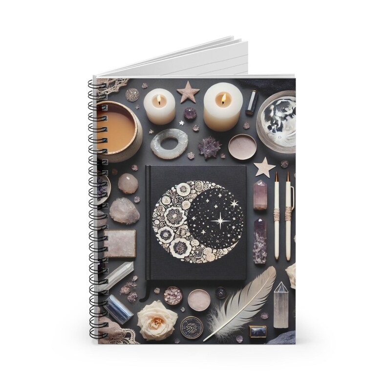 Spiral Notebook Ruled Line Journal - Celestial Crescent Moon Magic ...