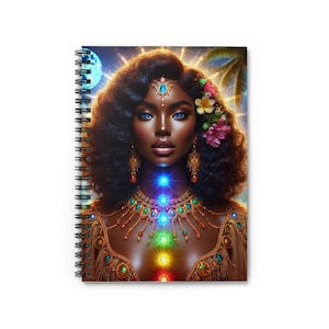 Spiral Notebook Ruled Line Journal - Majestic Goddess Chakra Vibrant Spiritual