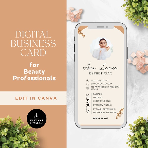 Boho Esthetician Textable Mobile Business Card, Canva Template, Beauty Salon Editable, MUA Promotion, INSTANT DOWNLOAD, Nail Tech & Stylist