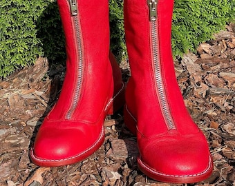 Red Leather Zip Boots