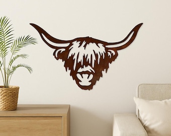 Highland Cow Metal Wall Art: Rustic Farmhouse Decor, Steel Silhouette