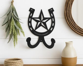 Rustic Horseshoe Star Wall Hook – Handmade Western Metal Decor