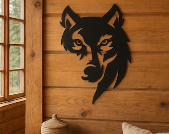 Metalen muurkunst wolfskop – Rustiek hutdecor, dieren in het wild