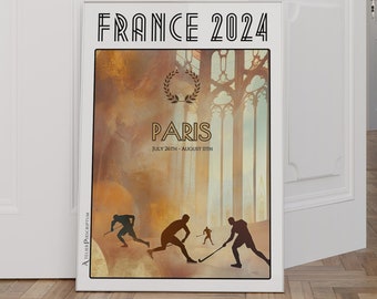 Artistic Ice Hockey Poster, Paris | France 2024 - Majesty and Dynamism Against a Gothic Architecture Backdrop