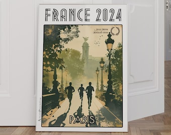 Poster retrò di atletica leggera Parigi Francia 2024 - Poster ricordo dei Giochi - Eleganza urbana e spirito competitivo