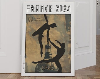 Poster voor hedendaagse dans, Parijs, Frankrijk 2024 - Poster van een duo acrobatische dansers