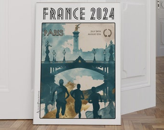 Poster voor een hardloopwedstrijd in Parijs, Frankrijk 2024 - Poster van Élan Sportif aan de oevers van de Seine