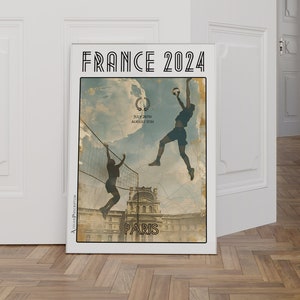 Póster Voleibol Francia - Partido en el corazón de París - Dinamismo y competición bajo el cielo parisino - Recuerdo deportivo de verano 2024