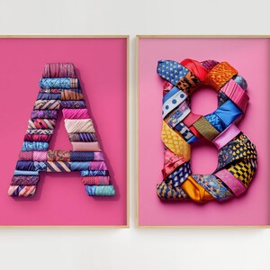 Póster con letras del alfabeto personalizado: elige tu letra o inicial – Tipografía de corbata – Decoración de pared de moda y alta costura