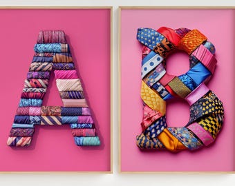 Poster met gepersonaliseerde alfabetletters – Kies je letter of initiaal – Stropdas typografie – Wanddecoratie voor mode en naaien