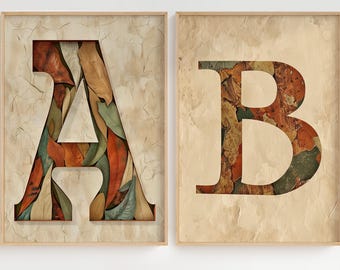 Gepersonaliseerde alfabetposter – Kies je initiaal – Aardse typografie – Natuurlijke en organische terracotta wanddecoratie
