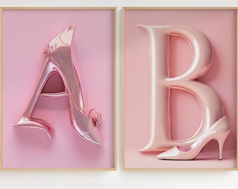 Gepersonaliseerde alfabetposter – enkele letter of initiaal naar keuze – typografie met hoge hakken – chique en glamoureuze wanddecoratie