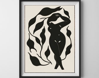 Bloemensilhouet wanddecoratie - Minimalistische zwart-wit kunstprint - Natuurlijke organische woondecoratie - Pixscriptum #1310