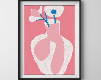 Abstracte kunstprint - Roze vaas - Collageprint - Muurposter uit de collectie "Dame met de vaas" - pixscriptum #1617