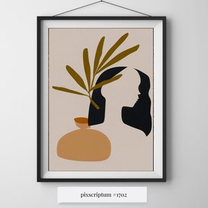 Lámina - Póster de un Jarrón Rostro de Mujer - Ilustración en tonos naturales de la Colección "La dame au vase" - pixscriptum #1702