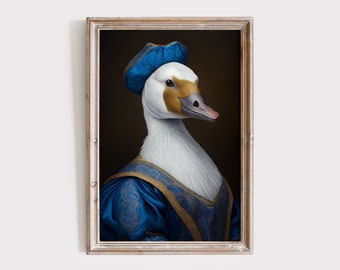 Elegantes Entenporträt, Renaissance-Vogelgemälde, aquatische Wanddekoration für Poster