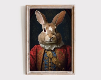 Konijnenportret: speelse wanddecoratie, humoristisch dierenschilderij