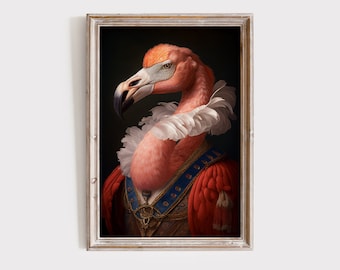 Roze Flamingo Portret - Kunstprint in Renaissancestijl - Leuke en originele decoratieve poster - Vintage Art Museum Pixscriptum #109