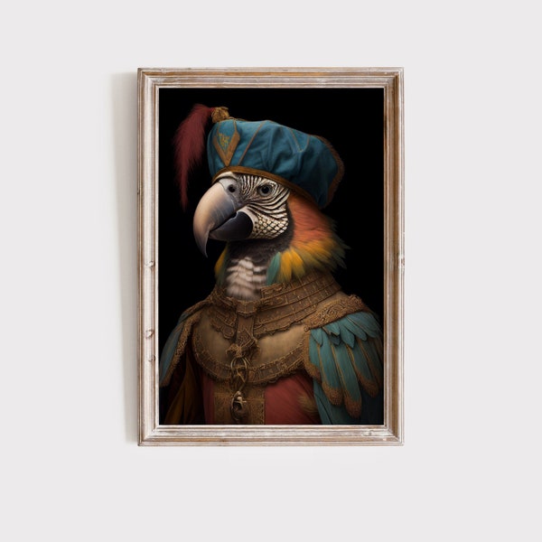 Portrait de Perroquet Coloré, Peinture d'Oiseaux de la Renaissance, Décoration Murale Exotique pour une Ambiance Tropicale