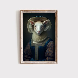 Vintage Sheep Portrait, Renaissance Animal Painting, Altered Art Print, Animal Head Human Body