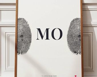 Gepersonaliseerde Valentijnsposter met vingerafdruk - Cadeau voor een stel met initialen en datum - Beperkte oplage 3/4 kunstposter ter ere van verbondenheid