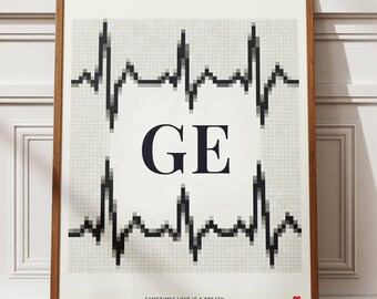 Gepersonaliseerde Valentijnsdagposter, hartslag - Cadeau voor een stel met initialen en datum, gelimiteerde oplage instinctieve liefdeskunstposter 2/4