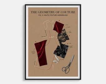 Poster "La geometria dell'alta moda" - Modello di abito decostruito e stampa di moda wireframe - Decorazione murale Haute Couture Architect