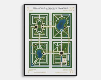 Poster del Parc de l'Orangerie di Strasburgo - Stampa artistica con paesaggio naturale e riflesso sul lago - Decorazione da parete con giardino dell'Alsazia, vista tranquilla sul parco