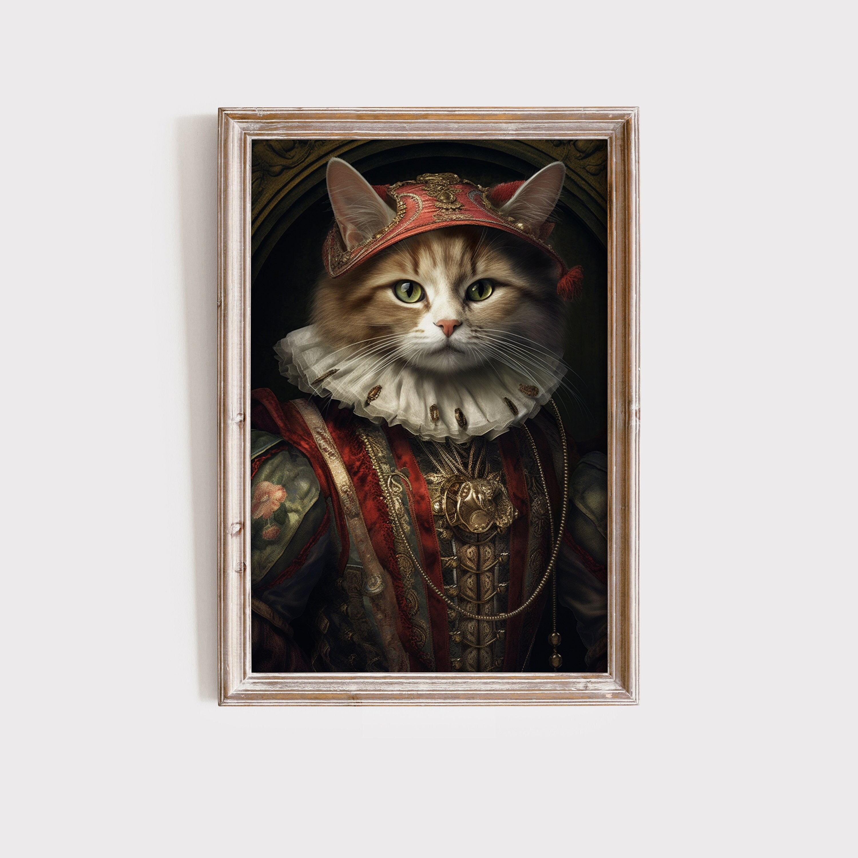 Entzückendes Katzenportrait, Renaissance-Tiergemälde, veränderter Kunstdruck, Katzen-Wanddekoration