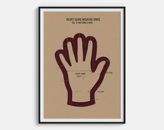 Stampa spazio negativo guanto di velluto - Poster silhouette mano invisibile e guanto di velluto - Decorazione murale moda misteriosa estetica nera